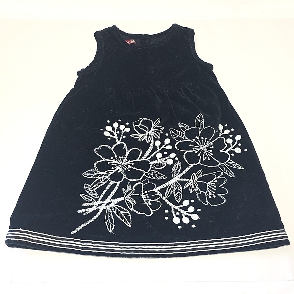 Old Navy Velvet Dress Girls 2T Black Floral Embroidered Sleeveless A-Line